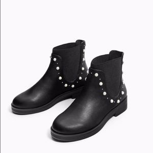 ZARA Kids LEATHER ANKLE BOOTS WITH FAUX PEARLS